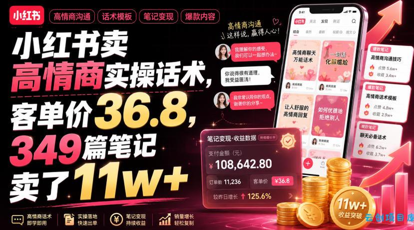 小红书卖高情商实操话术，客单价36.8，349篇笔记卖了11w+！-云创项目库