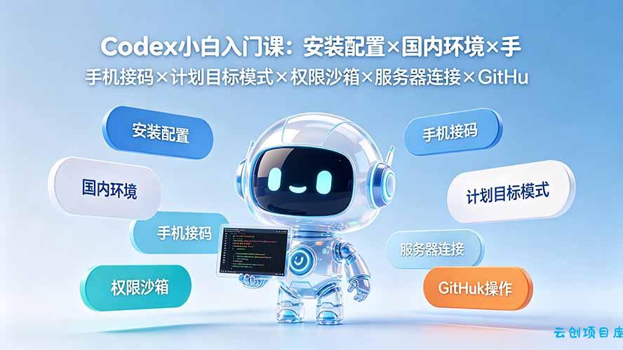 Codex小白入门课：安装配置×国内环境×手机接码×计划目标模式×权限沙箱×服务器连接×GitHub操作-云创项目库
