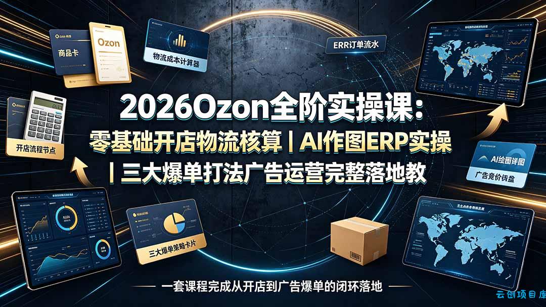 2026Ozon全阶实操课：零基础开店物流核算｜AI作图ERP实操｜三大爆单打法广告运营完整落地教程-云创项目库