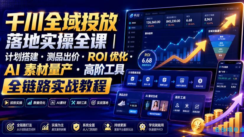 千川全域投放落地实操全课｜计划搭建・测品出价・ROI优化・AI素材量产・高阶工具全链路实战教程-云创项目库