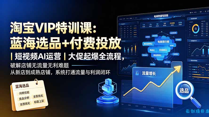 淘宝VIP特训课：蓝海选品+付费投放｜短视频AI运营｜大促起爆全流程，破解店铺无流量无利润难题-云创项目库