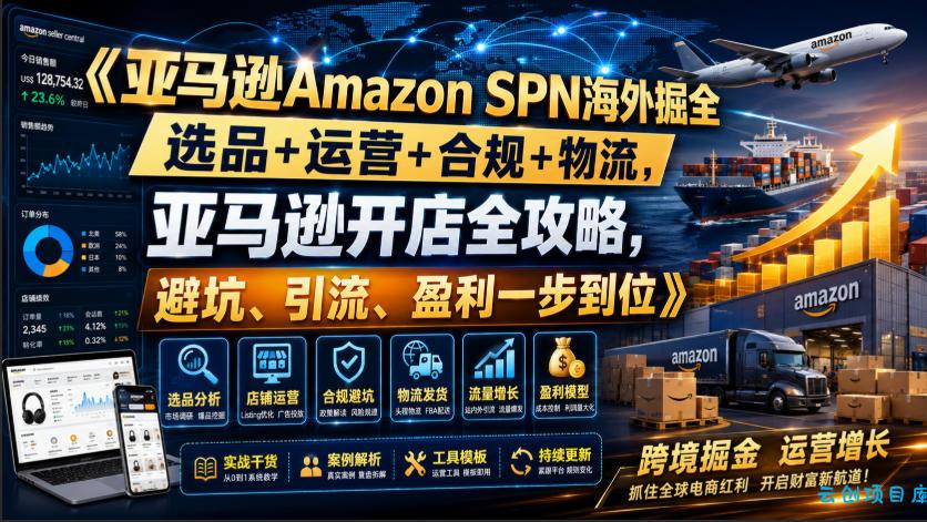亚马逊Amazon SPN海外掘全，选品+运营+合规+物流，亚马逊开店全攻略，避坑、引流、盈利一步到位-云创项目库