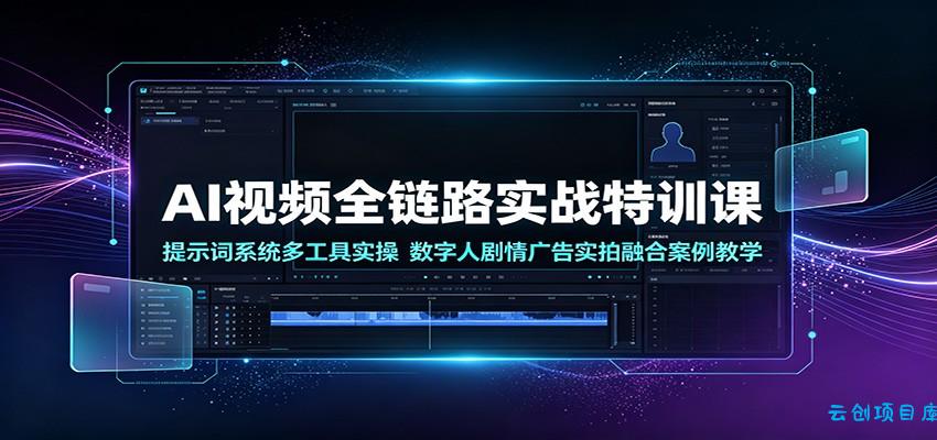 AI视频全链路实战特训课：提示词系统多工具实操，数字人剧情广告实拍融合案例教学-云创项目库