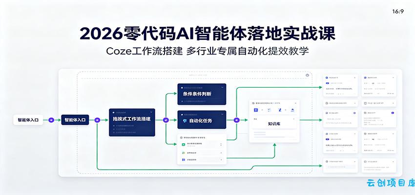 2026零代码AI智能体落地实战课：Coze工作流搭建，多行业专属自动化提效教学-云创项目库