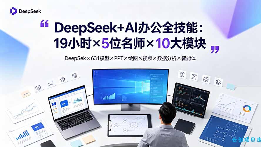 DeepSeek+AI办公全技能：19小时×5位名师×10大模块，DeepSeek×631模型×PPT×绘图×视频×数据分析×智能体-云创项目库
