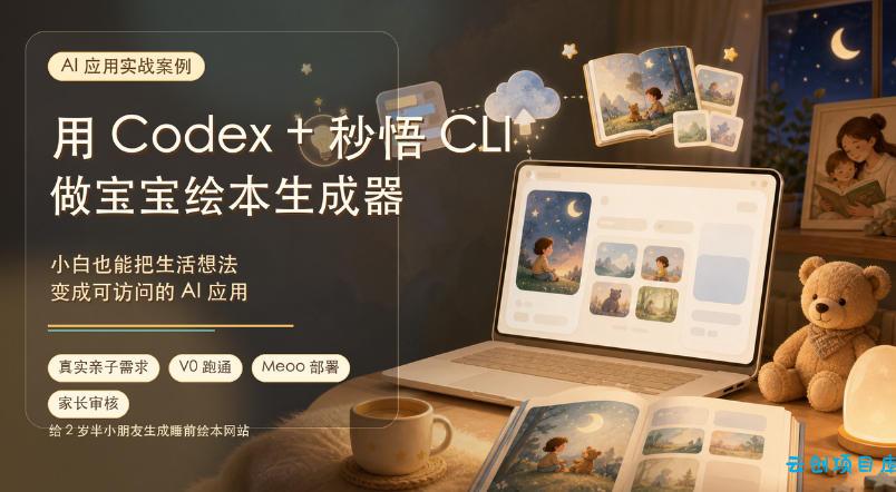AI应用实战案例，用Codex+秒悟CLl做宝宝绘本生成器，小白也能把生活想法变成可访问的AI应用-云创项目库