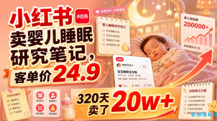 小红书卖婴儿睡眠研究笔记，客单价24.9，320天卖了20w+-云创项目库