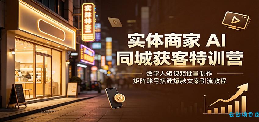 实体商家AI同城获客特训营：数字人短视频批量制作，矩阵账号搭建爆款文案引流教程-云创项目库