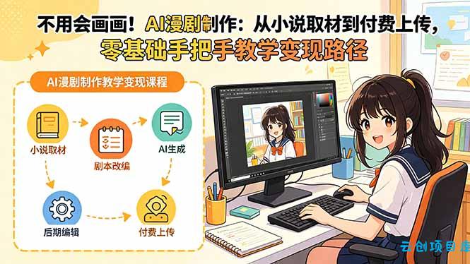 不用会画画！AI漫剧制作：从小说取材到付费上传，零基础手把手教学变现路径(更新-云创项目库