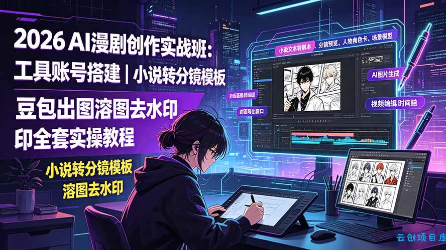 2026AI漫剧创作实战班：工具账号搭建｜小说转分镜模板｜豆包出图溶图去水印全套实操教程-云创项目库