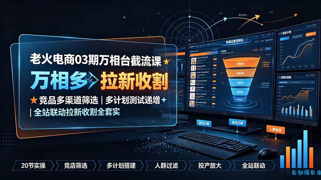 老火电商03期万相台截流课：竞品多渠道筛选｜多计划测试递增｜全站联动拉新收割全套实操教学-云创项目库