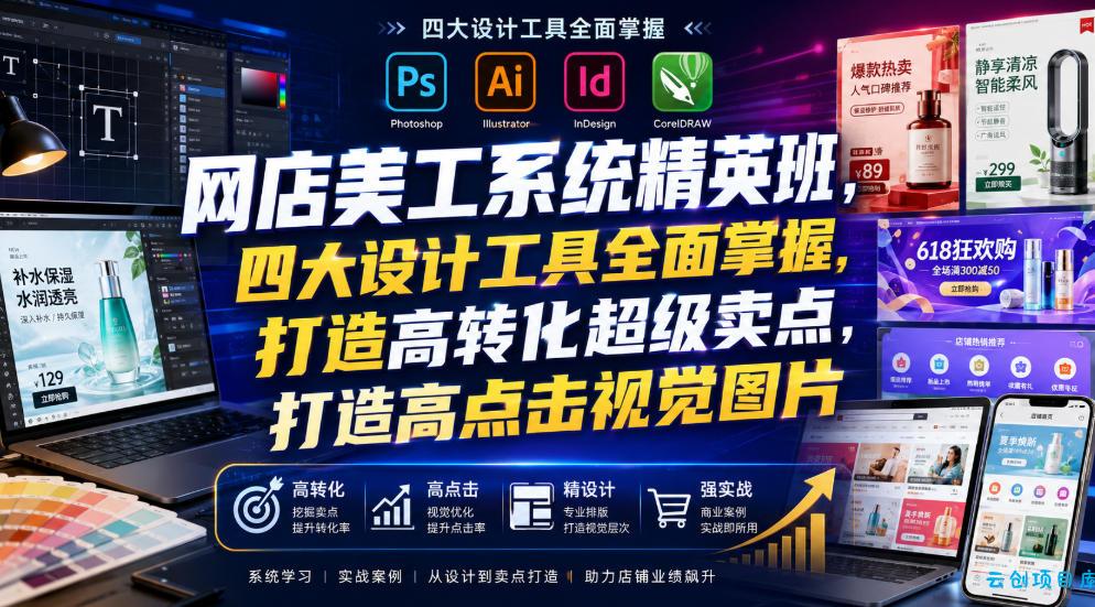 网店美工系统精英班，四大设计工具全面掌握，打造高转化超级卖点，打造高点击视觉图片(2026年7月)-云创项目库