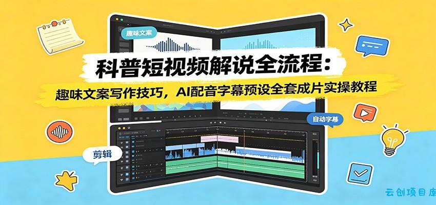 科普短视频解说全流程：趣味文案写作技巧，AI配音字幕预设全套成片实操教程-云创项目库