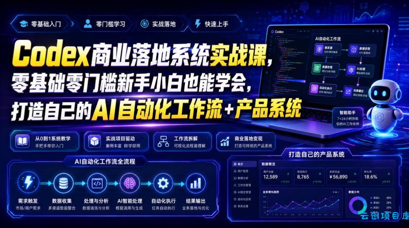 Codex商业落地系统实战课,零基础零门槛新手小白也能学会,打造自己的AI自动化工作流+产品系统