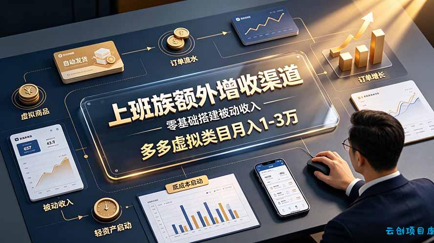 上班族额外增收渠道，零基础搭建被动收入，多多虚拟类目月入 1-3 万-云创项目库
