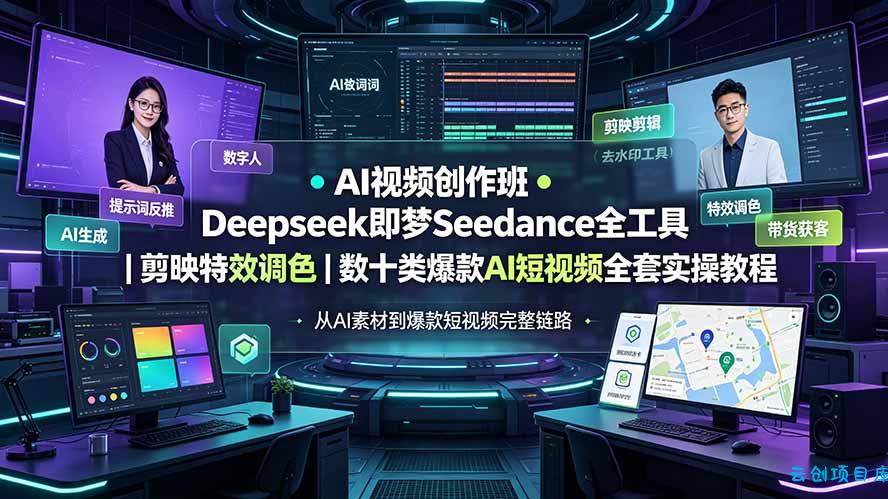 AI视频创作班◆Deepseek即梦Seedance全工具｜剪映特效调色｜数十类爆款AI短视频全套实操教程-云创项目库