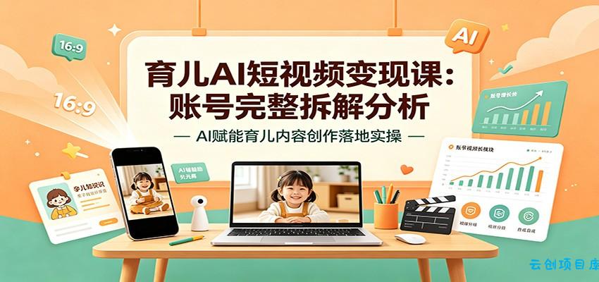 育儿AI短视频变现课：账号完整拆解分析，AI赋能育儿内容创作落地实操-云创项目库