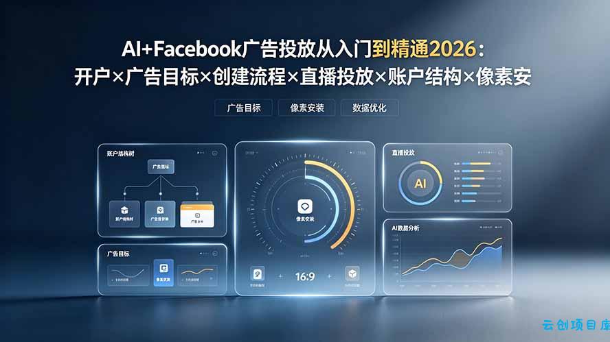 AI+Facebook广告投放从入门到精通2026：开户×广告目标×创建流程×直播投放×账户结构×像素安装×AI赋能-云创项目库