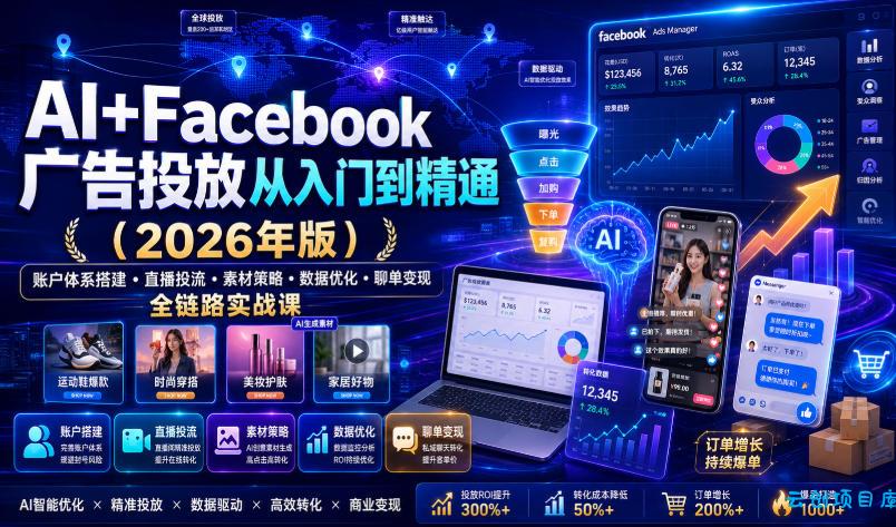 AI+Facebook广告投放从入门到精通(2026年版)｜账户体系搭建・直播投流・素材策略・数据优化・聊单变现全链路实战课-云创项目库
