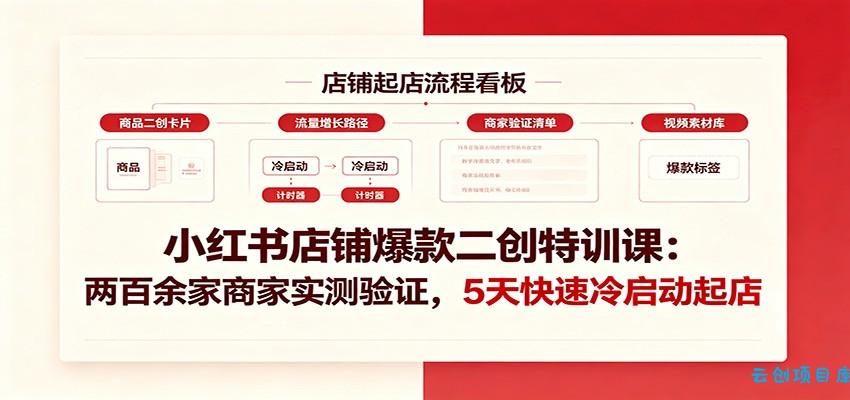 小红书店铺爆款二创特训课：两百余家商家实测验证，5天快速冷启动起店-云创项目库