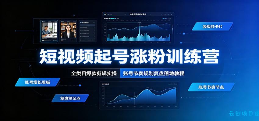 短视频起号涨粉训练营：全类目爆款剪辑实操，账号节奏规划复盘落地教程-云创项目库