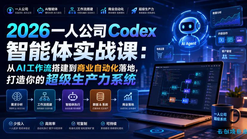 2026一人公司Codex智能体实战课:从AI工作流搭建到商业自动化落地,打造你的超级生产力系统