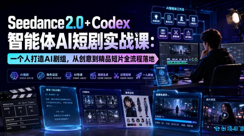 Seedance2.0+Codex智能体AI短剧实战课:一个人打造AI剧组,从创意到精品短片全流程