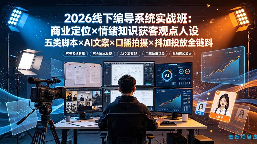 2026线下编导系统实战班：商业定位×情绪知识获客观点人设五类脚本×AI文案×口播拍摄×抖加投放全链路-云创项目库