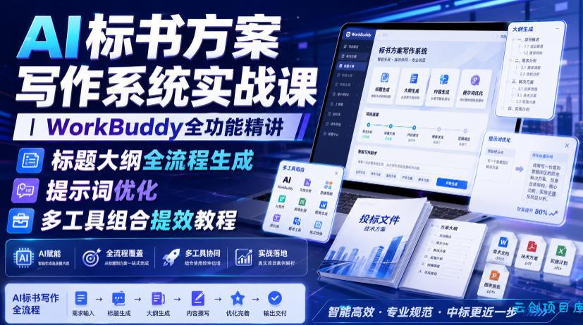 AI标书方案写作系统实战课｜WorkBuddy全功能精讲・标题大纲全流程生成・提示词优化・多工具组合提效教程-云创项目库
