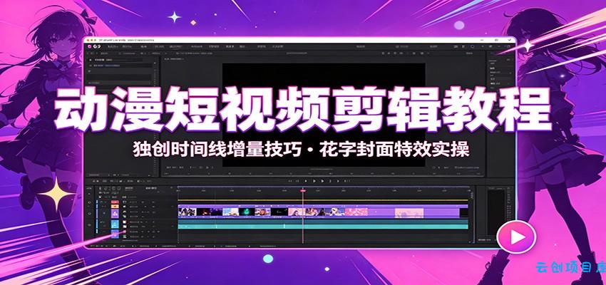 动漫短视频剪辑教程：独创时间线增量技巧，花字封面特效实操-云创项目库