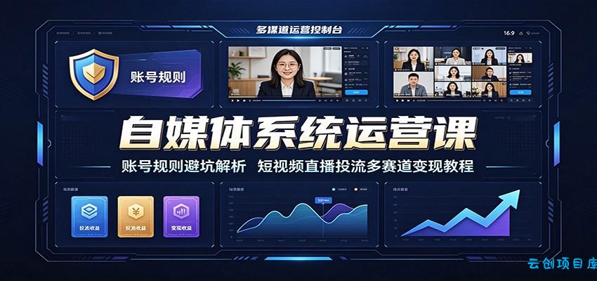 自媒体系统运营课：账号规则避坑解析，短视频直播投流多赛道变现教程-云创项目库