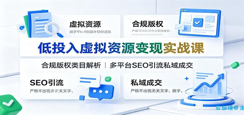 低投入虚拟资源变现实战课：合规版权类目解析，多平台SEO引流私域成交-云创项目库