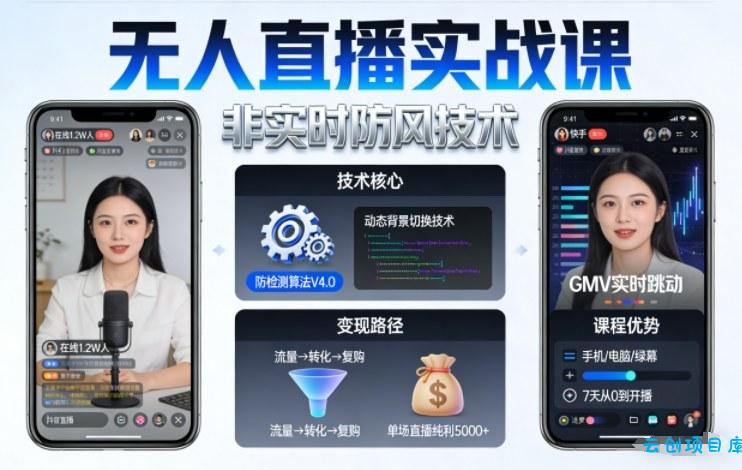 宝子哥无人直播实战课,非实时防风技术,聚焦抖音快手等平台直播带货,轻松开启直播变现之路(更新2026年07月24日)-云创项目库