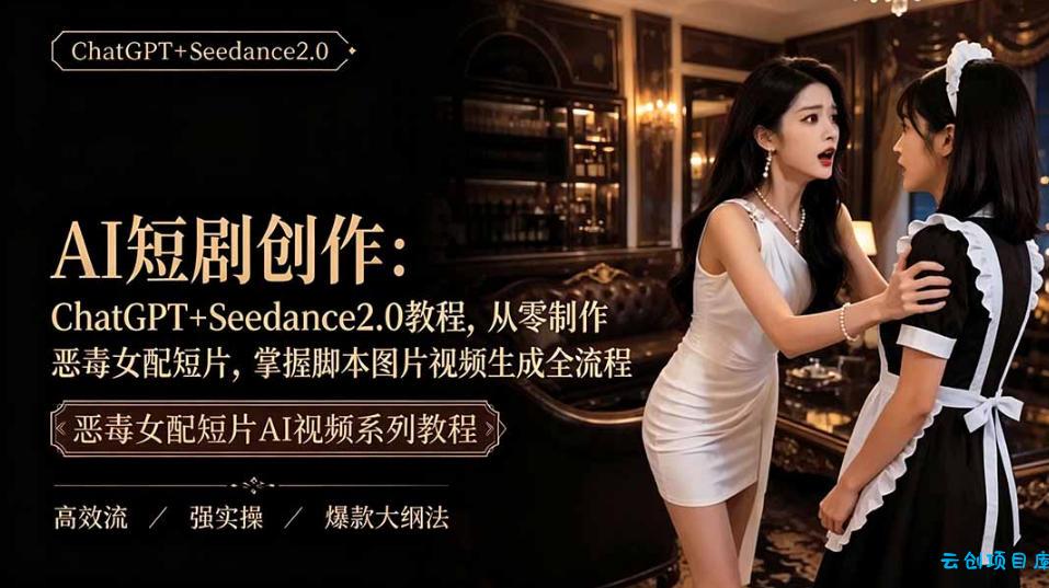 AI短剧从零创作实战课｜ChatGPT脚本撰写+Seedance2.0视频生成，恶毒女配短剧全流程教程-云创项目库