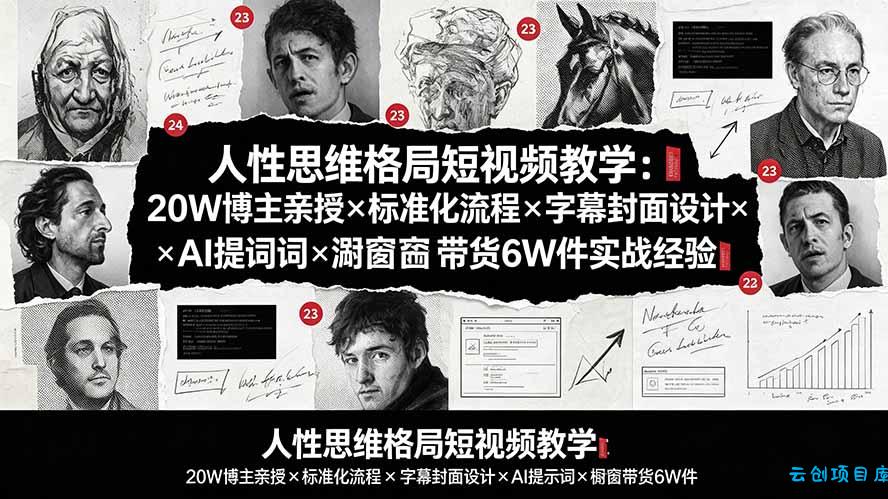 人性思维格局短视频教学：20W博主亲授×标准化流程×字幕封面设计×AI提示词×橱窗带货6W件实战经验-云创项目库