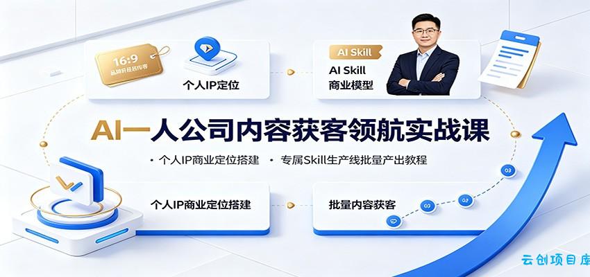 AI一人公司内容获客领航实战课：个人IP商业定位搭建，专属Skill生产线批量产出教程-云创项目库