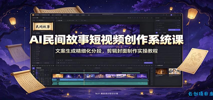AI民间故事短视频创作系统课：文案生成精细化分段，剪辑封面制作实操教程-云创项目库