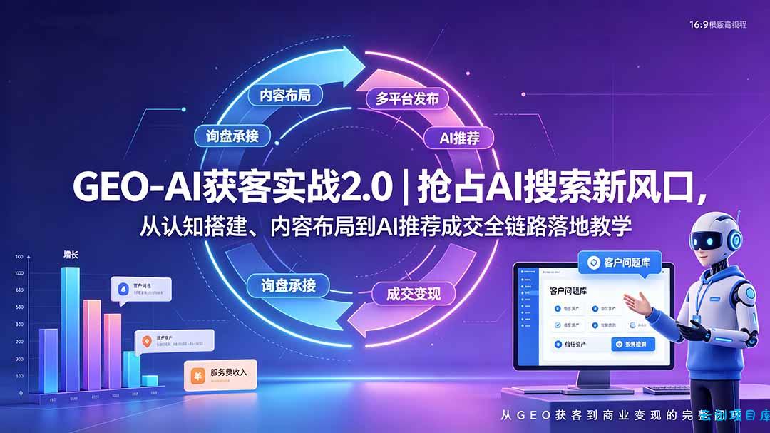 GEO-AI获客实战｜抢占AI搜索新风口，从认知搭建、内容布局到AI推荐成交全链路落地教学-云创项目库