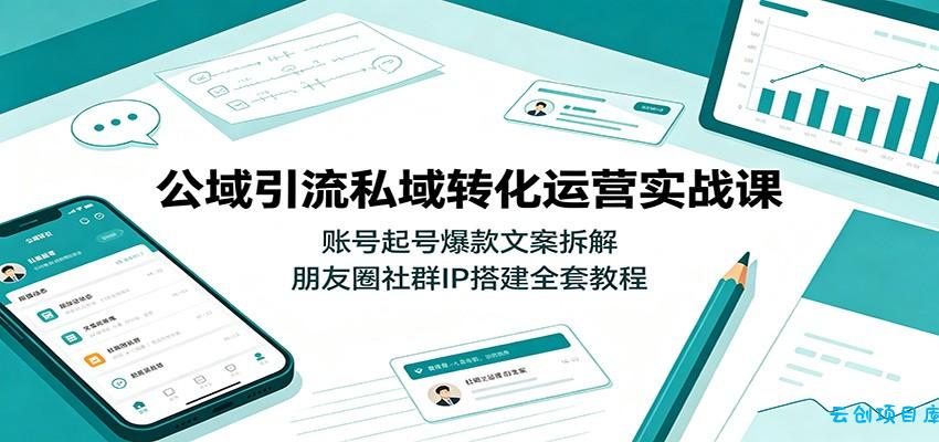 公域引流私域转化运营实战课：账号起号爆款文案拆解，朋友圈社群IP搭建全套教程-云创项目库