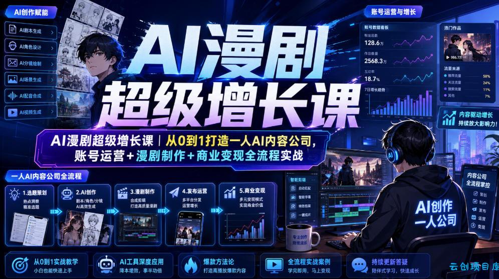 AI漫剧超级增长课｜从0到1打造一人AI内容公司，账号运营+漫剧制作+商业变现全流程实战-云创项目库