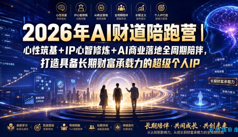 2026年AI财道陪跑营｜心性筑基+IP心智修炼+AI商业落地全周期陪伴，打造具备长期财富承载力的超级个人IP-云创项目库