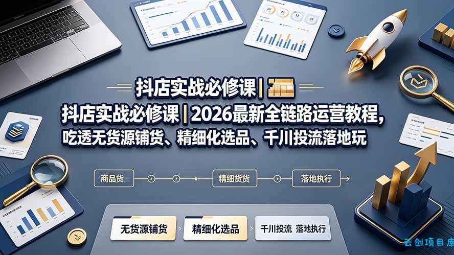 抖店实战必修课｜2026最新全链路运营教程，吃透无货源铺货、精细化选品、千川投流落地玩法-云创项目库