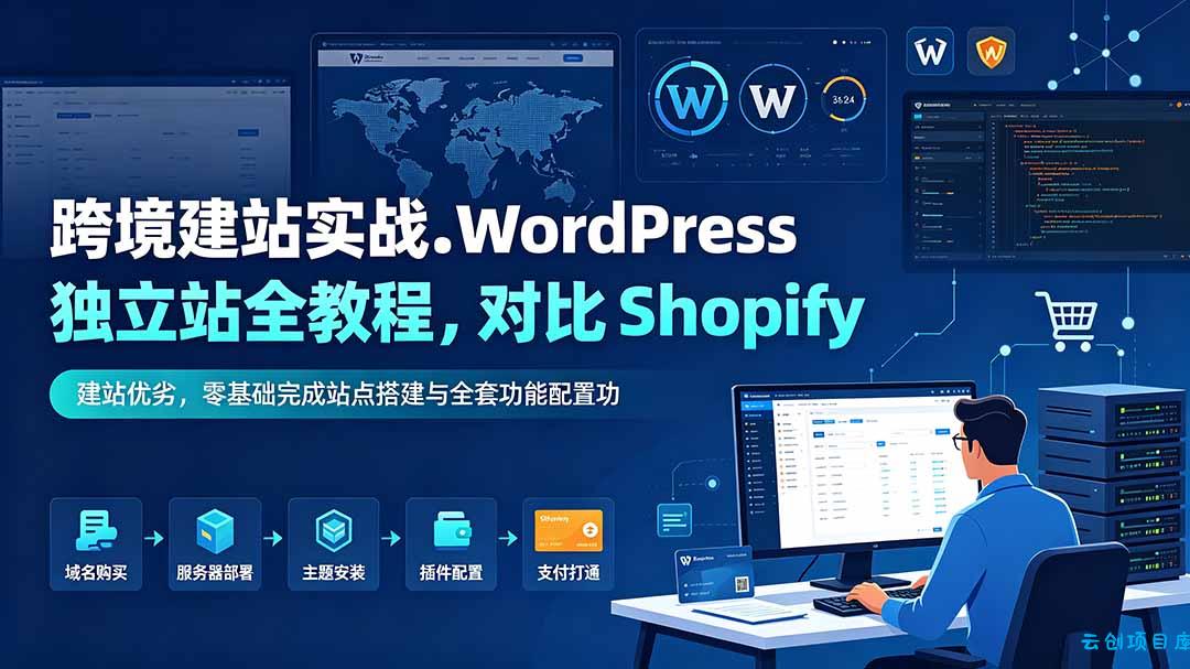 跨境建站实战：WordPress 独立站全教程，对比 Shopify 建站优劣，零基础完成站点搭建与全套功能配置-云创项目库