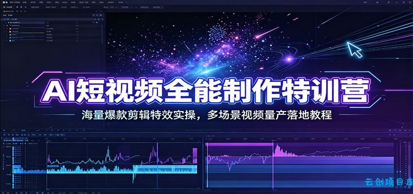 AI短视频全能制作特训营：海量爆款剪辑特效实操，多场景视频量产落地教程-云创项目库
