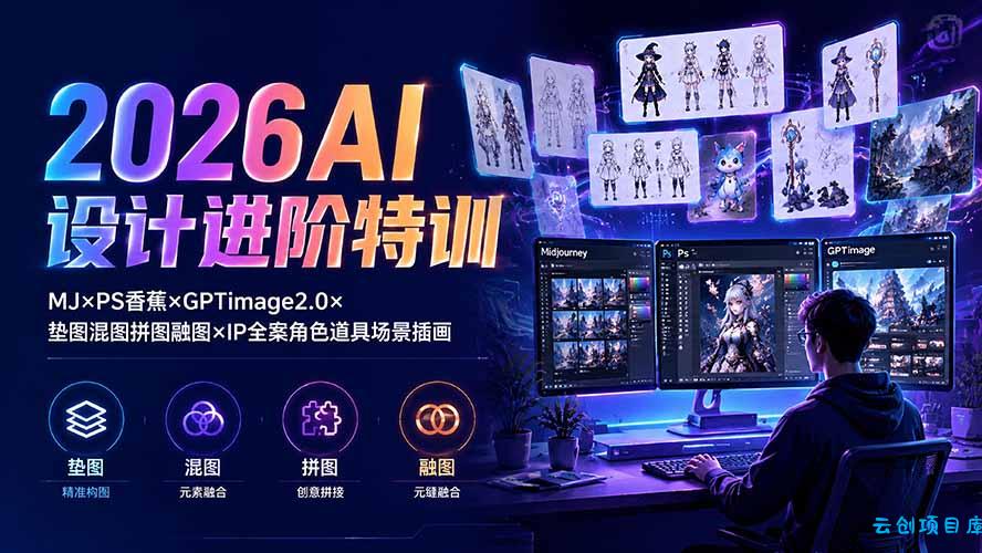 2026AI设计进阶特训：MJ×PS香蕉×GPTimage2.0×垫图混图拼图融图×IP全案角色道具场景插画-云创项目库