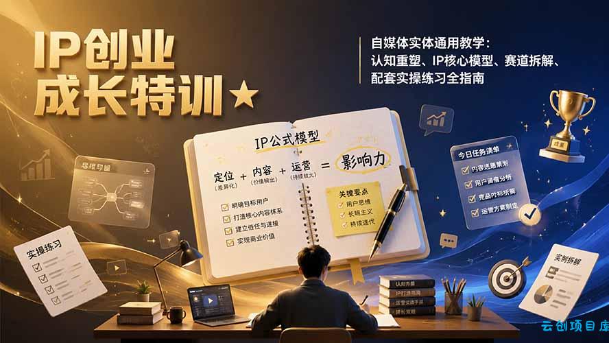 IP创业成长特训★自媒体实体通用教学:认知重塑、IP核心模型、赛道拆解、配套实操练习全指南-云创项目库
