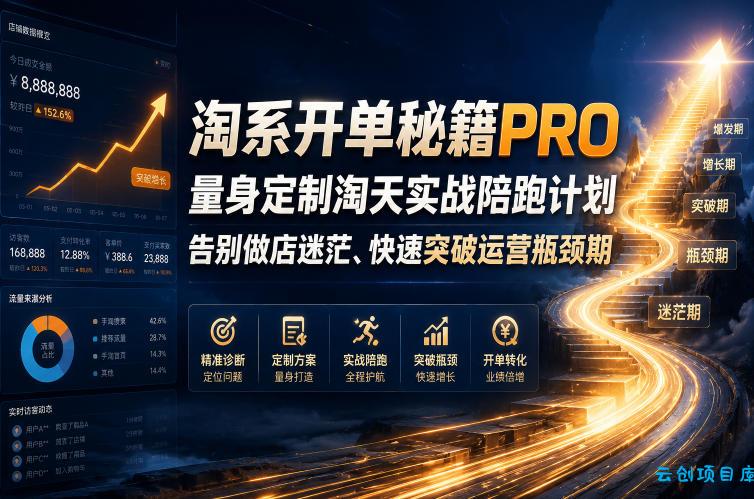 淘系开单秘籍PRO，量身定制淘天实战陪跑计划，告别做店迷茫、快速突破运营瓶颈期(更新20260728)-云创项目库