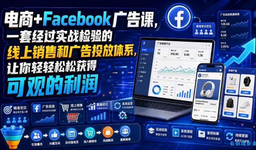 电商+Facebook广告课,一套经过实战检验的线上销售和广告投放体系,让你轻轻松松获得可观的利润【原创双语字幕】-云创项目库