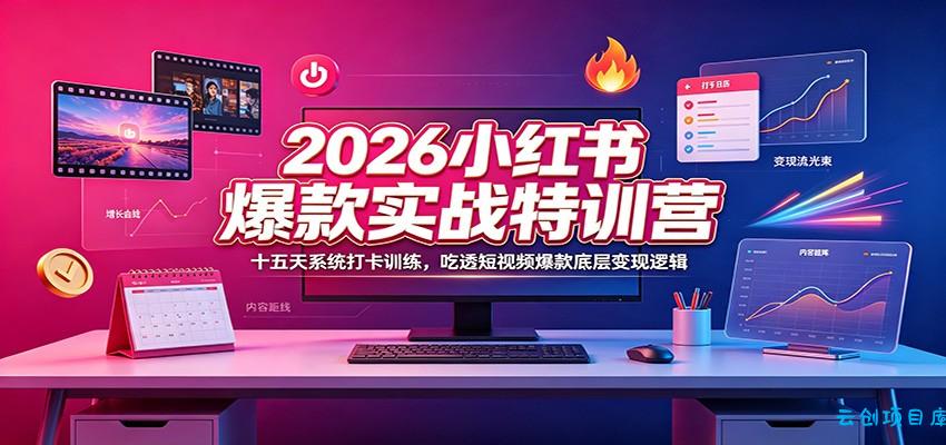 2026小红书爆款实战特训营:十五天系统打卡训练,吃透短视频爆款底层变现逻辑-云创项目库