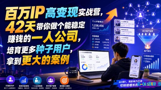 百万IP高变现实战营，42天带你做个能稳定賺钱的一人公司，培育更多种子用户，拿到更大的案例-云创项目库